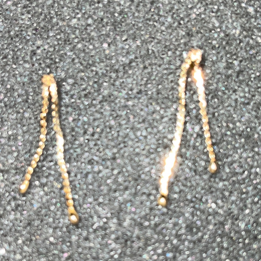 14K Solid Yellow Gold Dainty Serpentine Chain with End “bead” Dangle Earrings